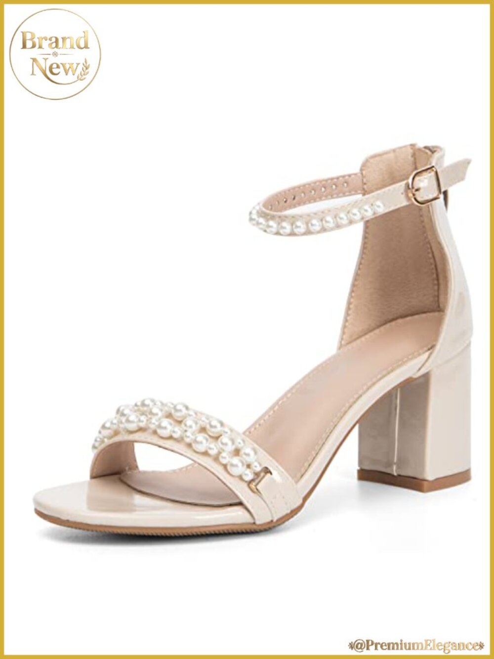 Women's Open Toe Pearls Platform Heeled Sandals Ankle Strap Block Chunky Low